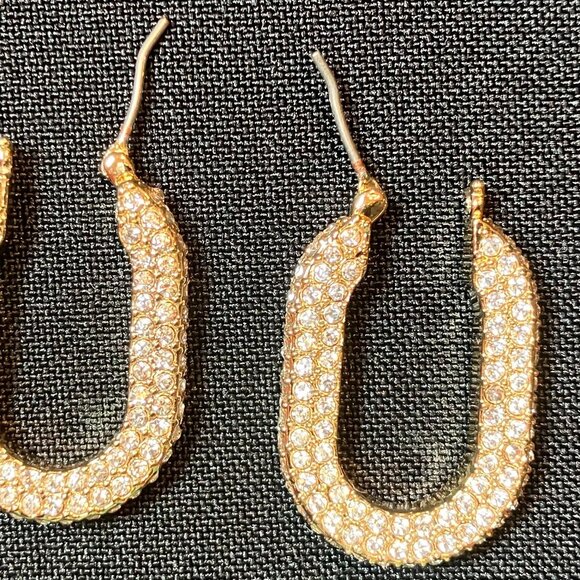 Karl Lagerfeld Paris Gold Tone Crystal Pave Hoop Earrings with Clasp Closure - Picture 3 of 5